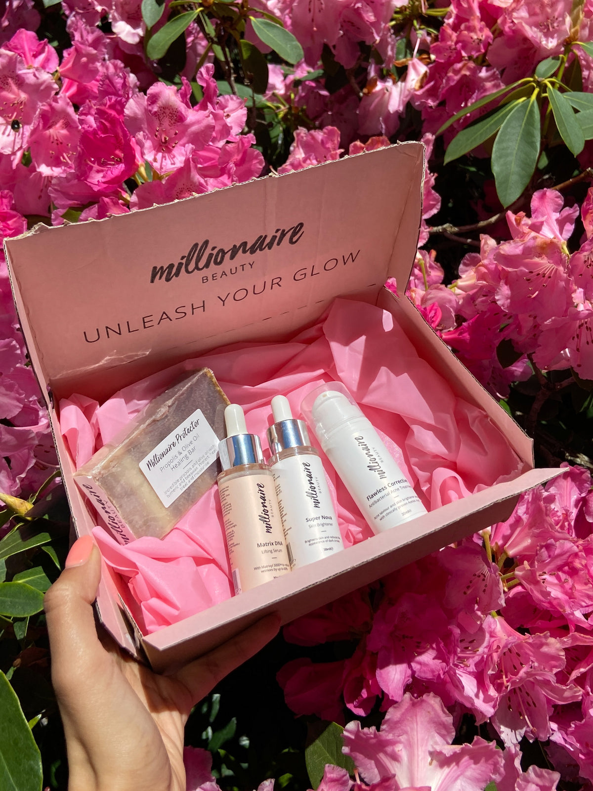 Millionaire Healed &amp; Nourished Skin Bundle - Matrix DNA, Super Nova, Flawless Corrective, Cleansing Bar &amp; Soap Pouch